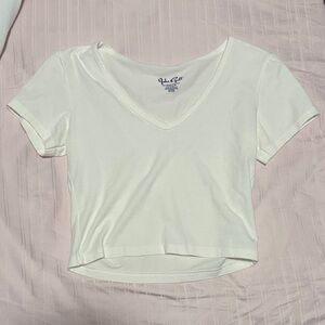 Brandy Melville white V-Neck Short Sleeve Tee